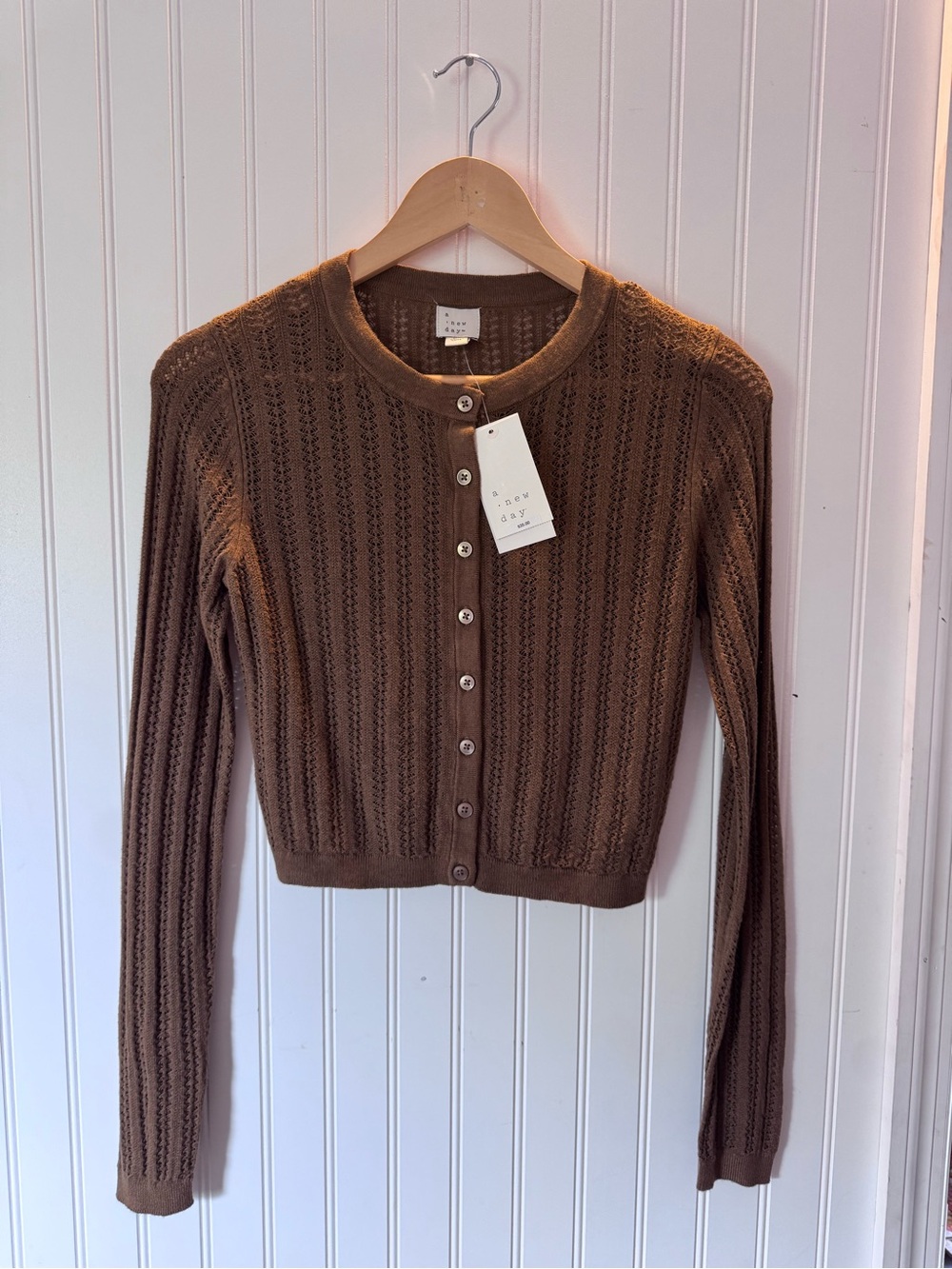 a new day Brown Openwork Knit Button Cardigan